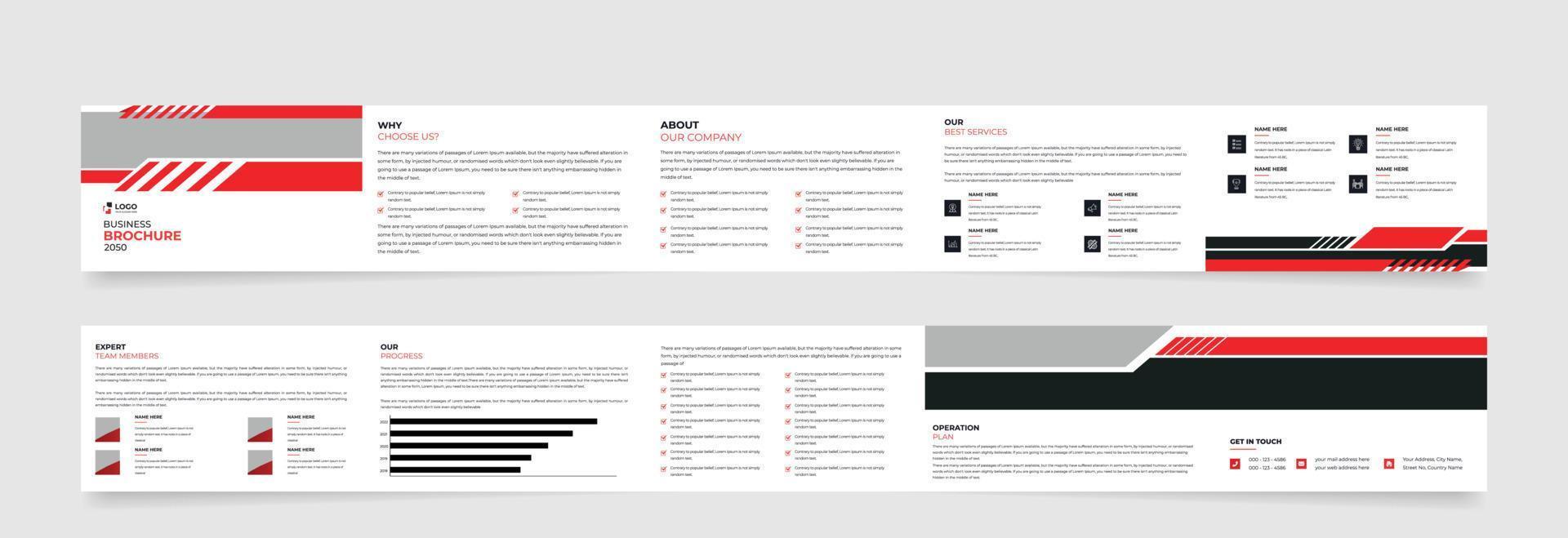 plantilla de folleto de paisaje quíntuple, folleto de negocios corporativos, estilo simple y folleto plegable de diseño moderno, plantilla de informe anual, plantilla de folleto vector