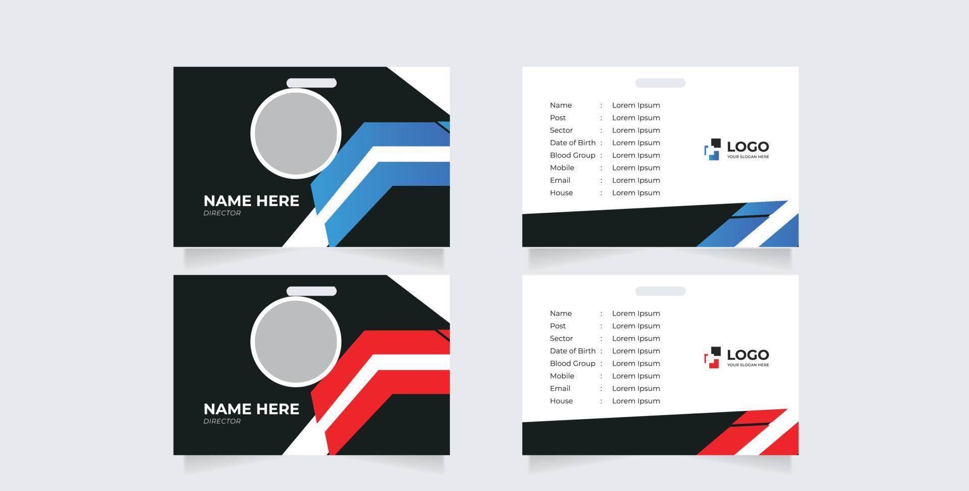 diseño de tarjeta de identificación geométrico blanco azul abstracto simple, vector de plantilla de tarjeta de identidad profesional para empleado