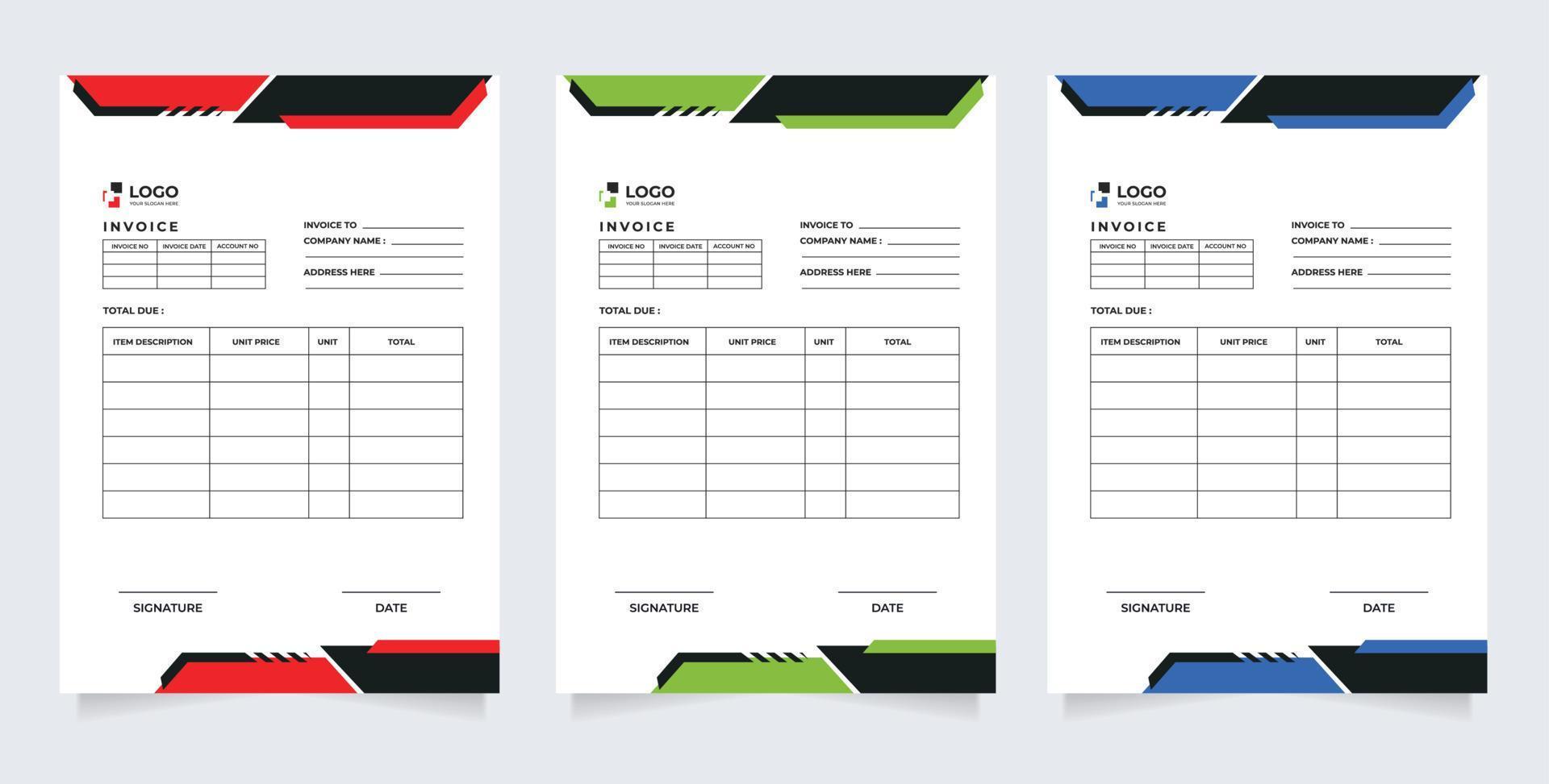 Minimal Corporate Business Invoice design template vector illustration bill form price invoice. Creative invoice template vector. business stationery design
