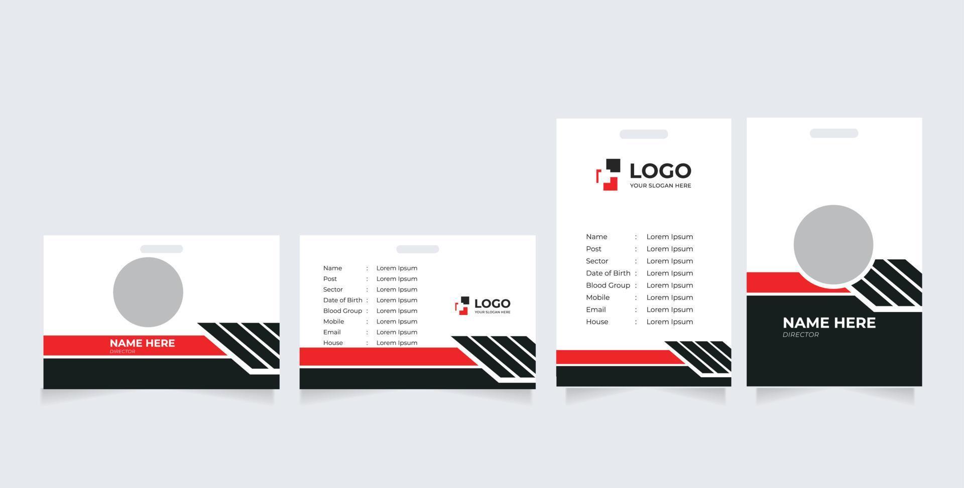 Corporate ID Card Design Template. Modern Horizontal and Clean Red Identity Cards vector