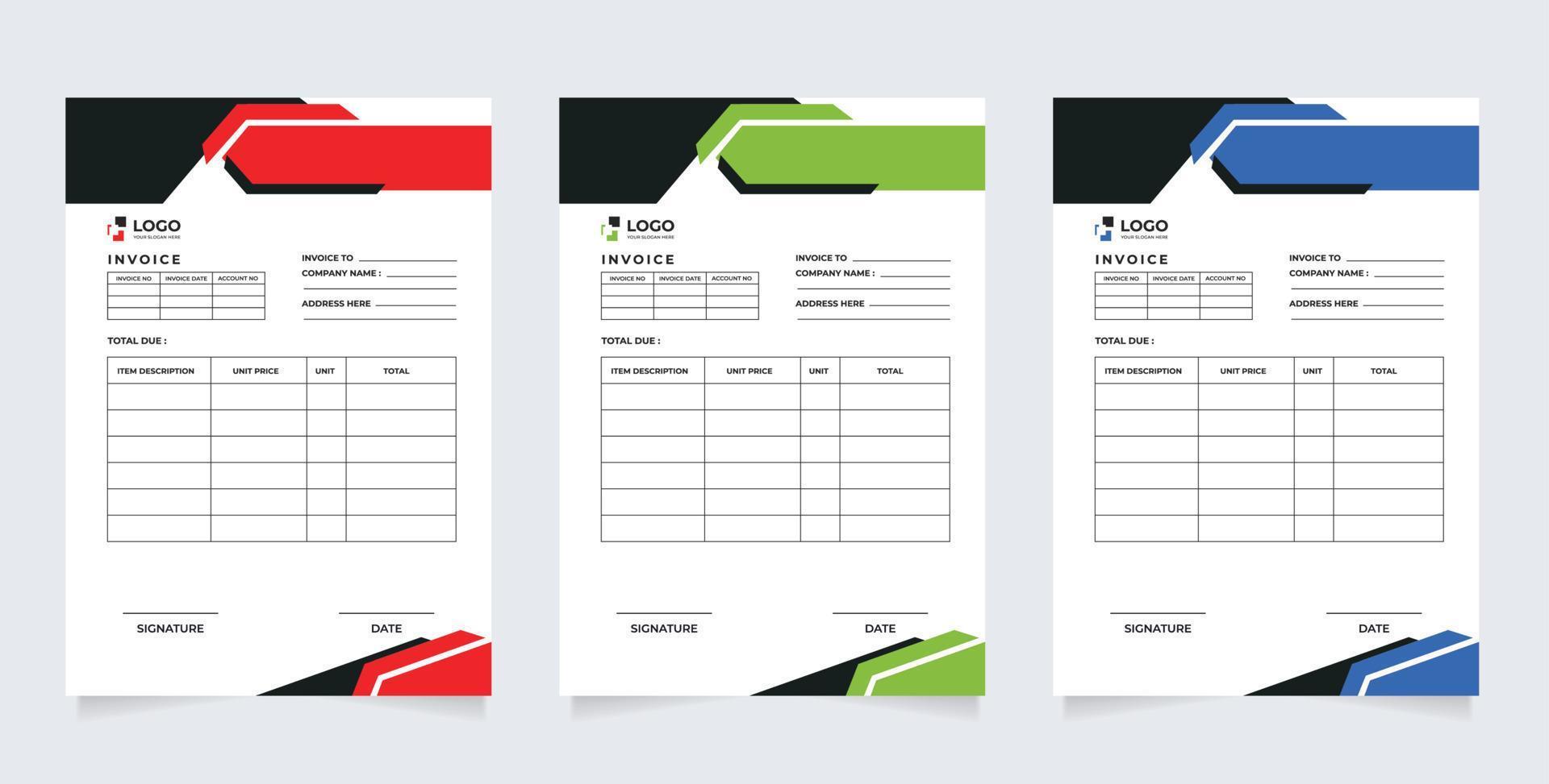 professional and modern minimal business invoice template, bill, voucher, receipt, quotation, list, price list vector