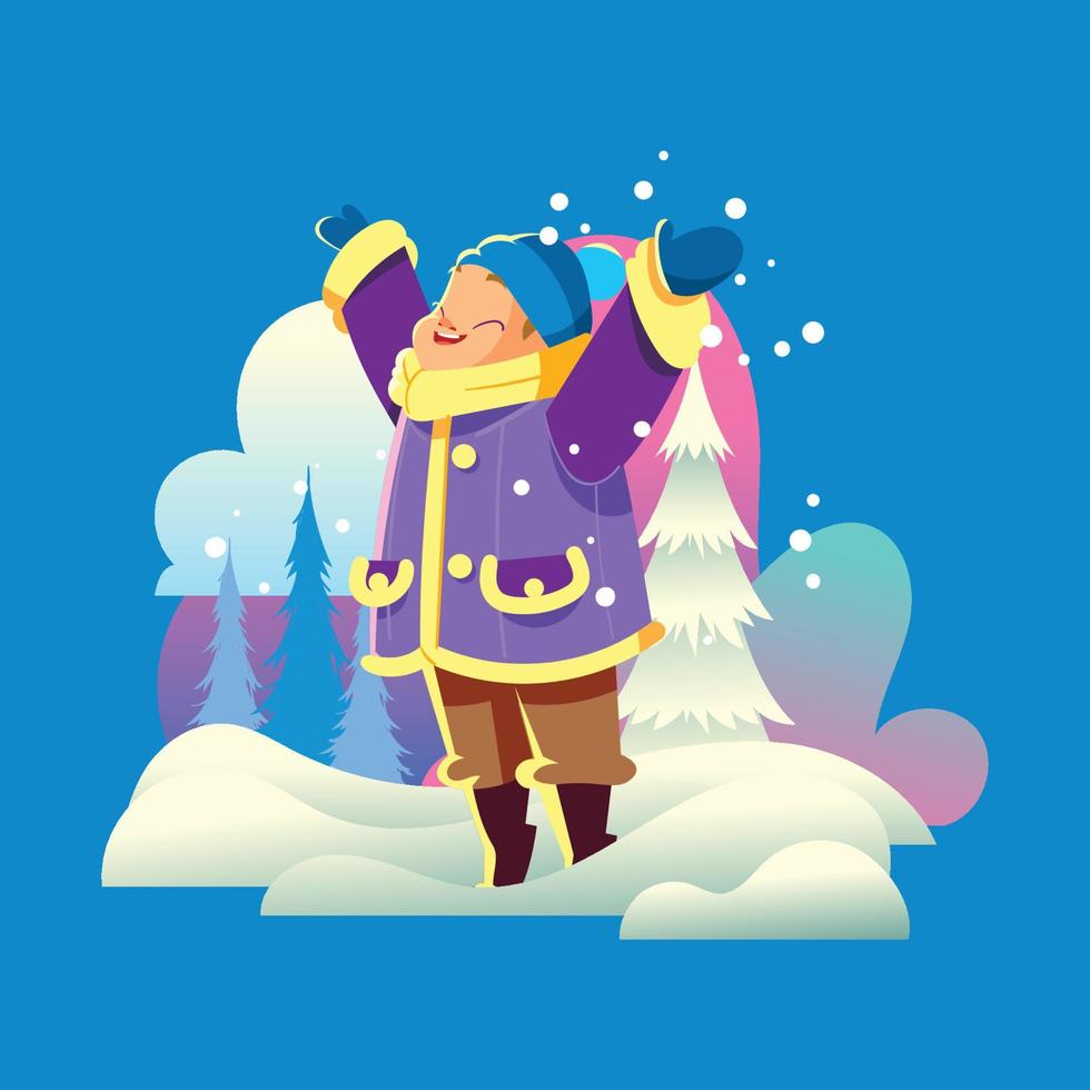 Happy Kid Playing in The Snow vector