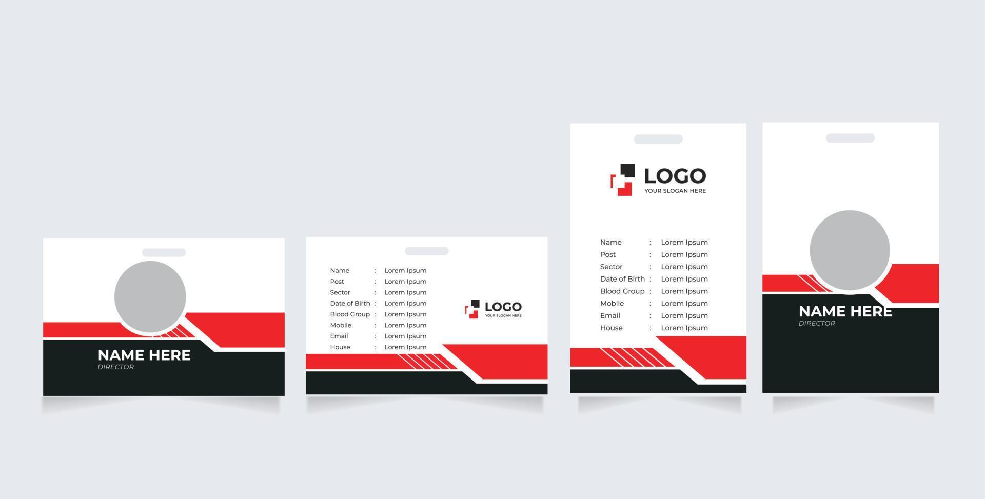 plantilla de diseño de tarjeta de identificación corporativa. tarjetas de identidad rojas horizontales y limpias modernas vector