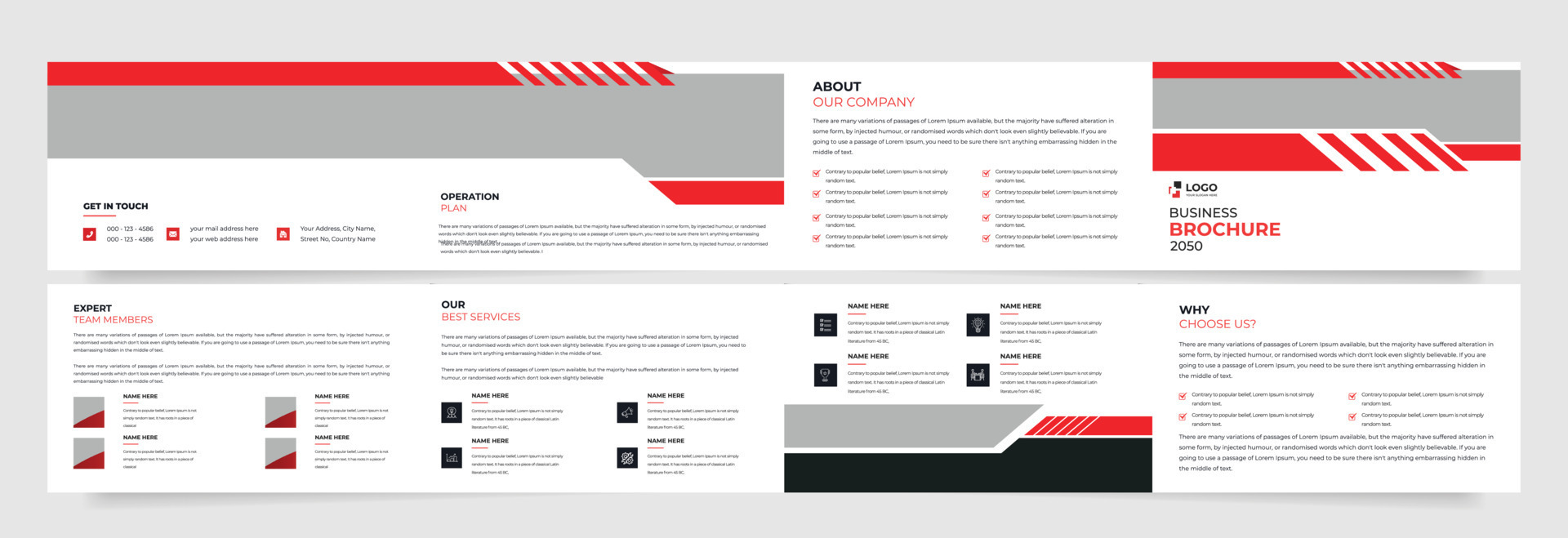 Fourfold landscape geometric business brochure with modern abstract