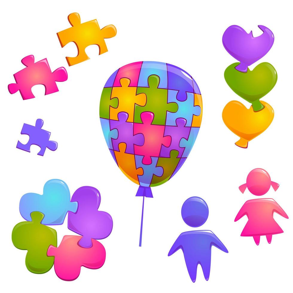 símbolos del día mundial del autismo con piezas de rompecabezas vector