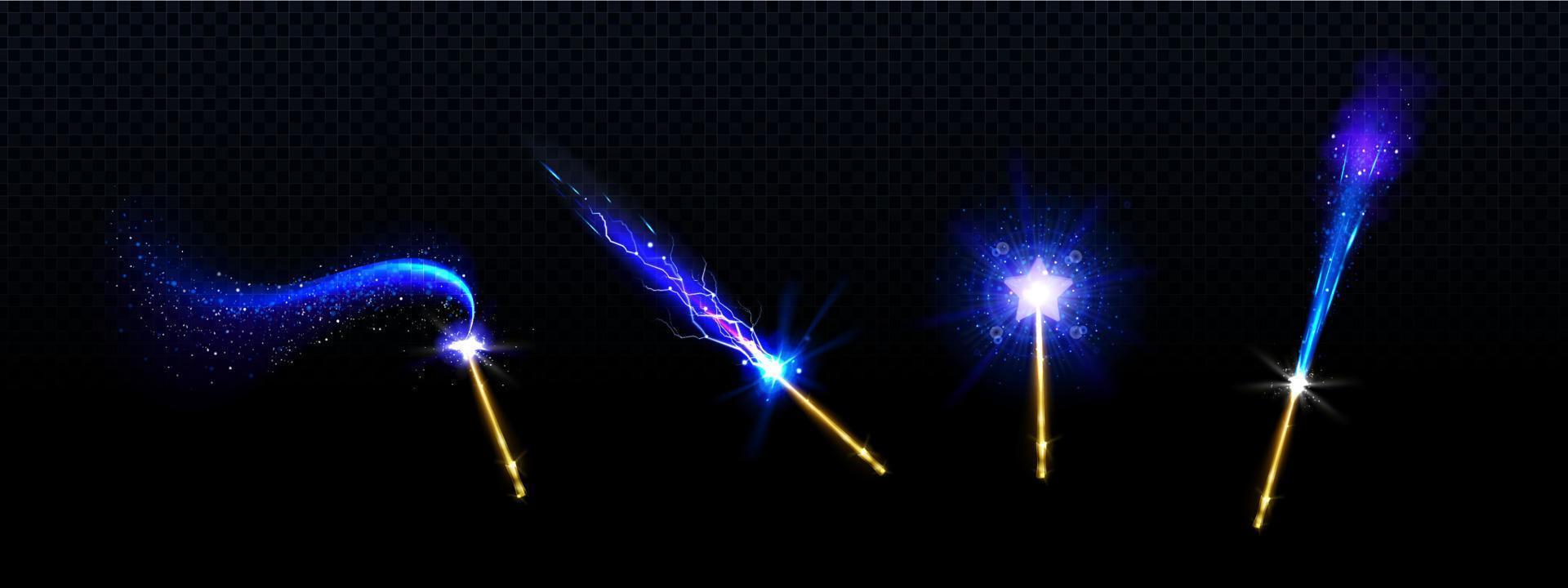 Magic wands with blue star and glow sparkle trails vector