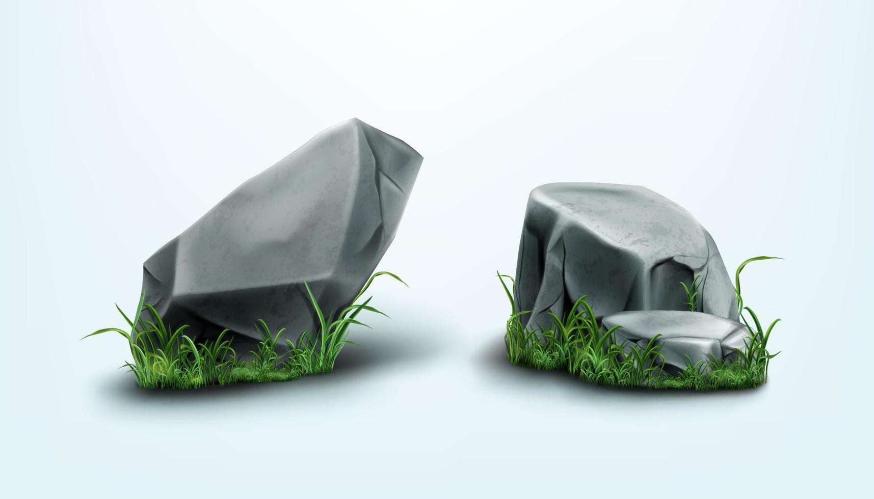 Rocks parts, boulders and gray stones with grass vector