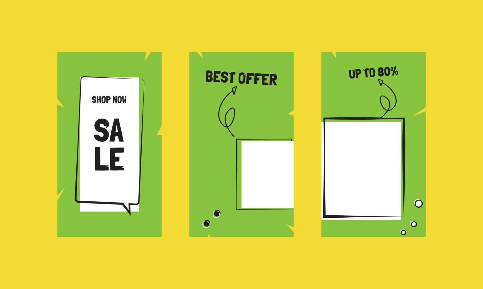 Social Media Stories Business Sale Marketing Promotion Banner Template Set with green white and black color vector