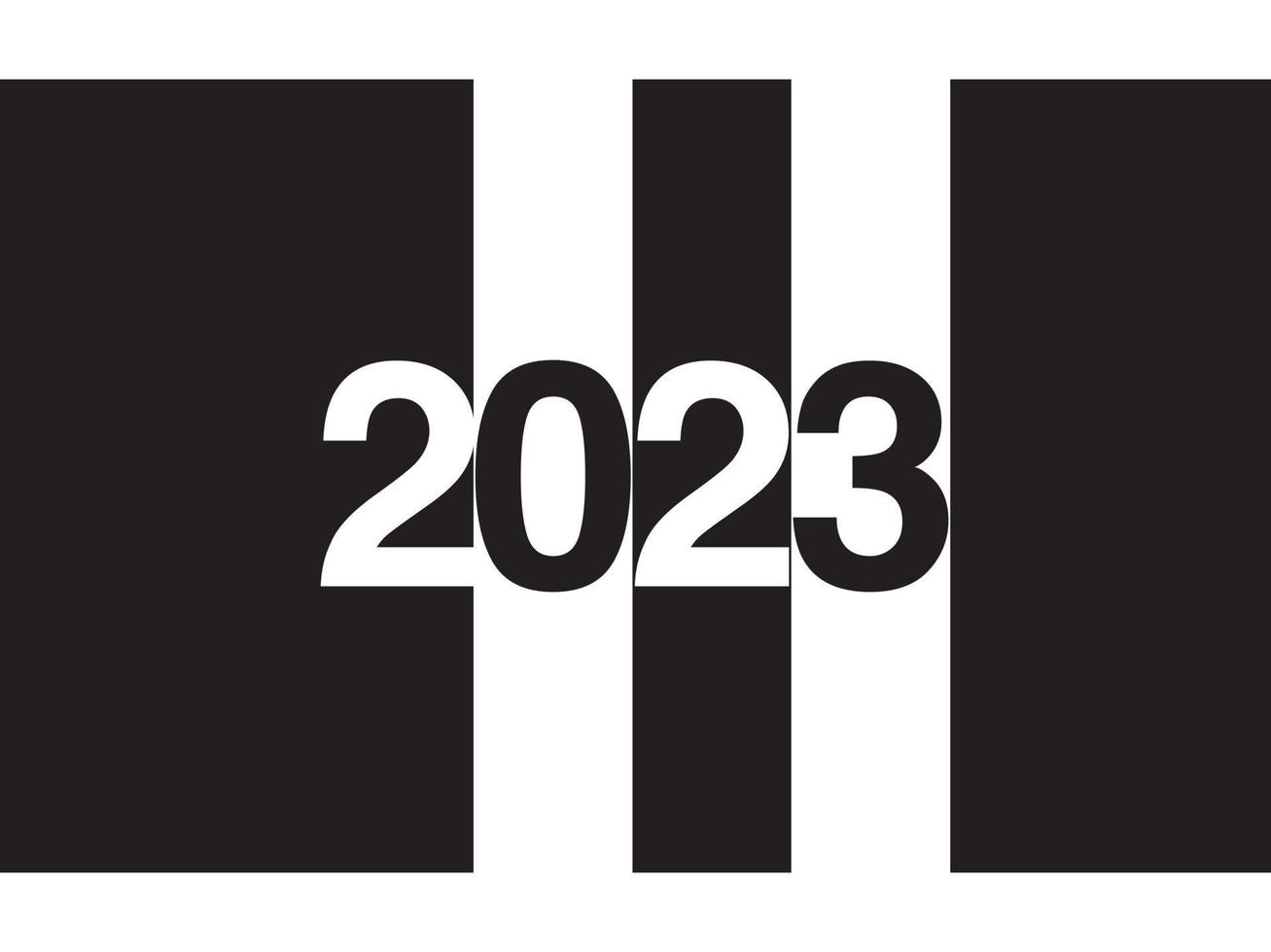 Set of 2023 Happy New Year logo text design. 2023 number design template. Collection of 2023 Happy New Year symbols. Vector illustration with black labels isolated on white background.