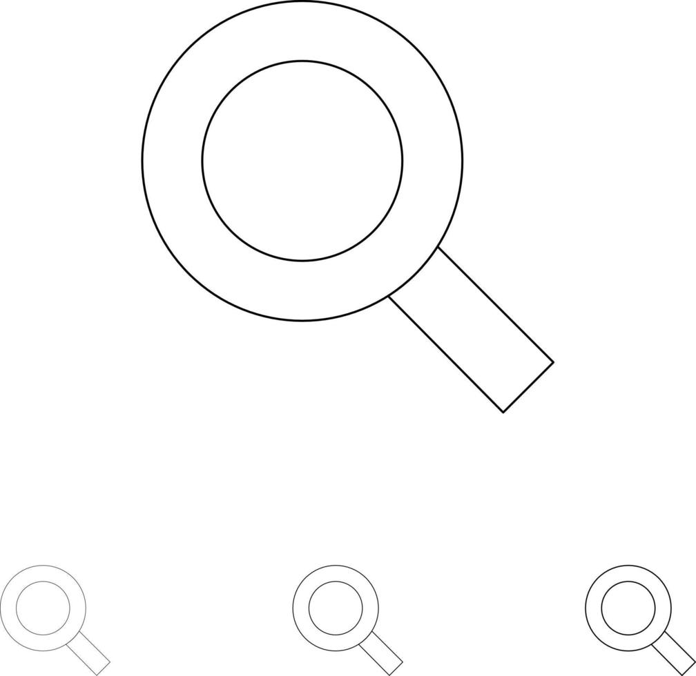 Magnifier Search Zoom Find Bold and thin black line icon set vector