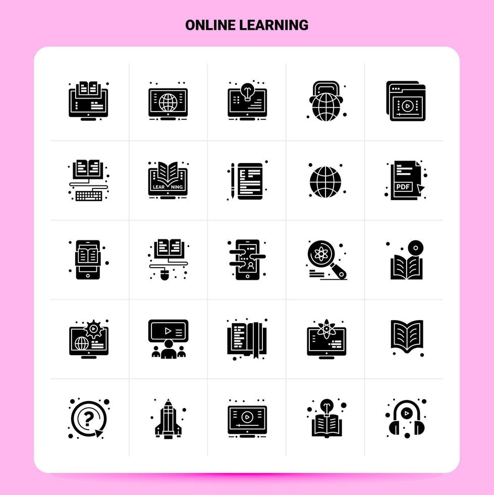 Solid 25 Online Learning Icon set Vector Glyph Style Design Black Icons Set Web and Mobile Business ideas design Vector Illustration