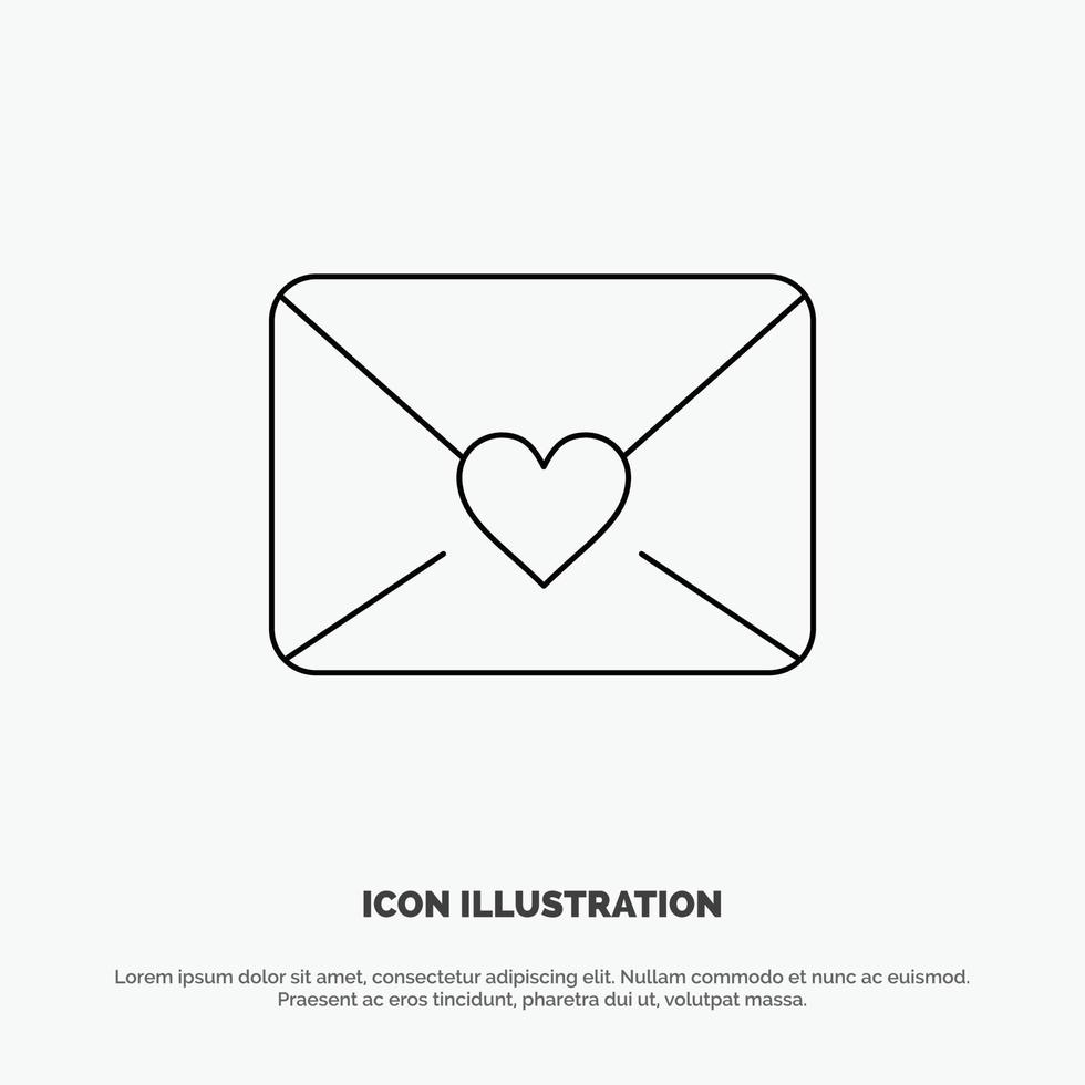 correo amor corazón vector línea icono