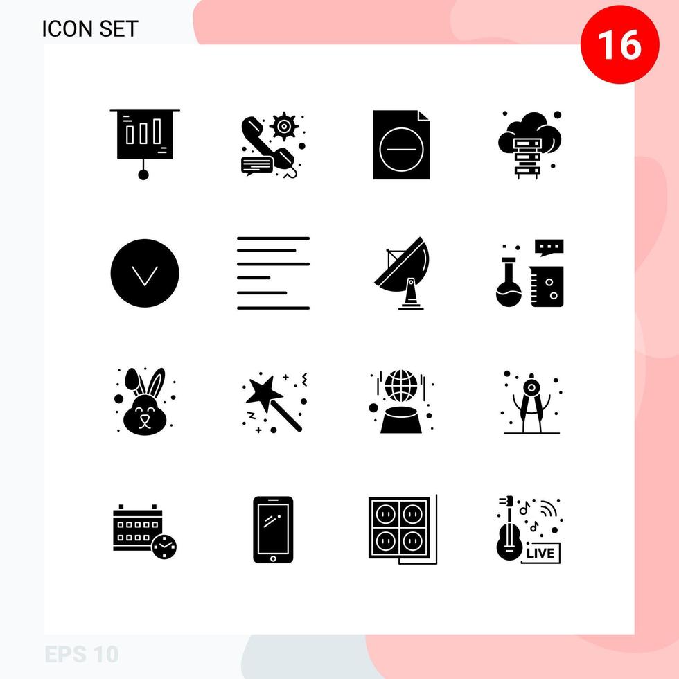 User Interface Pack of 16 Basic Solid Glyphs of circle technology message storage cloud Editable Vector Design Elements