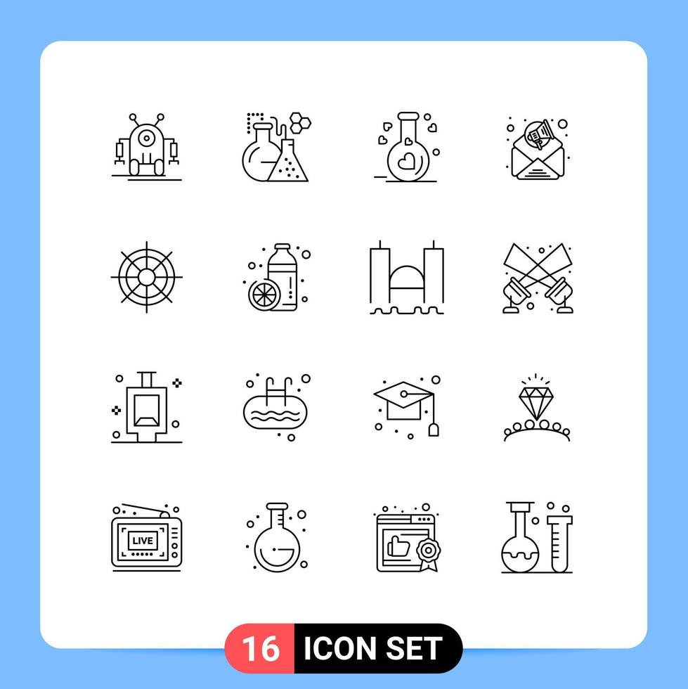 16 Thematic Vector Outlines and Editable Symbols of ship wheel boat flask email marketing advertisement Editable Vector Design Elements
