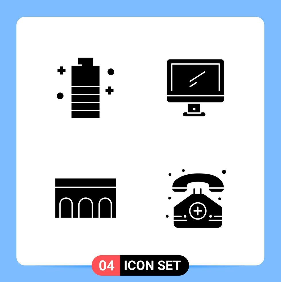 4 Solid Black Icon Pack Glyph Symbols for Mobile Apps isolated on white background 4 Icons Set vector