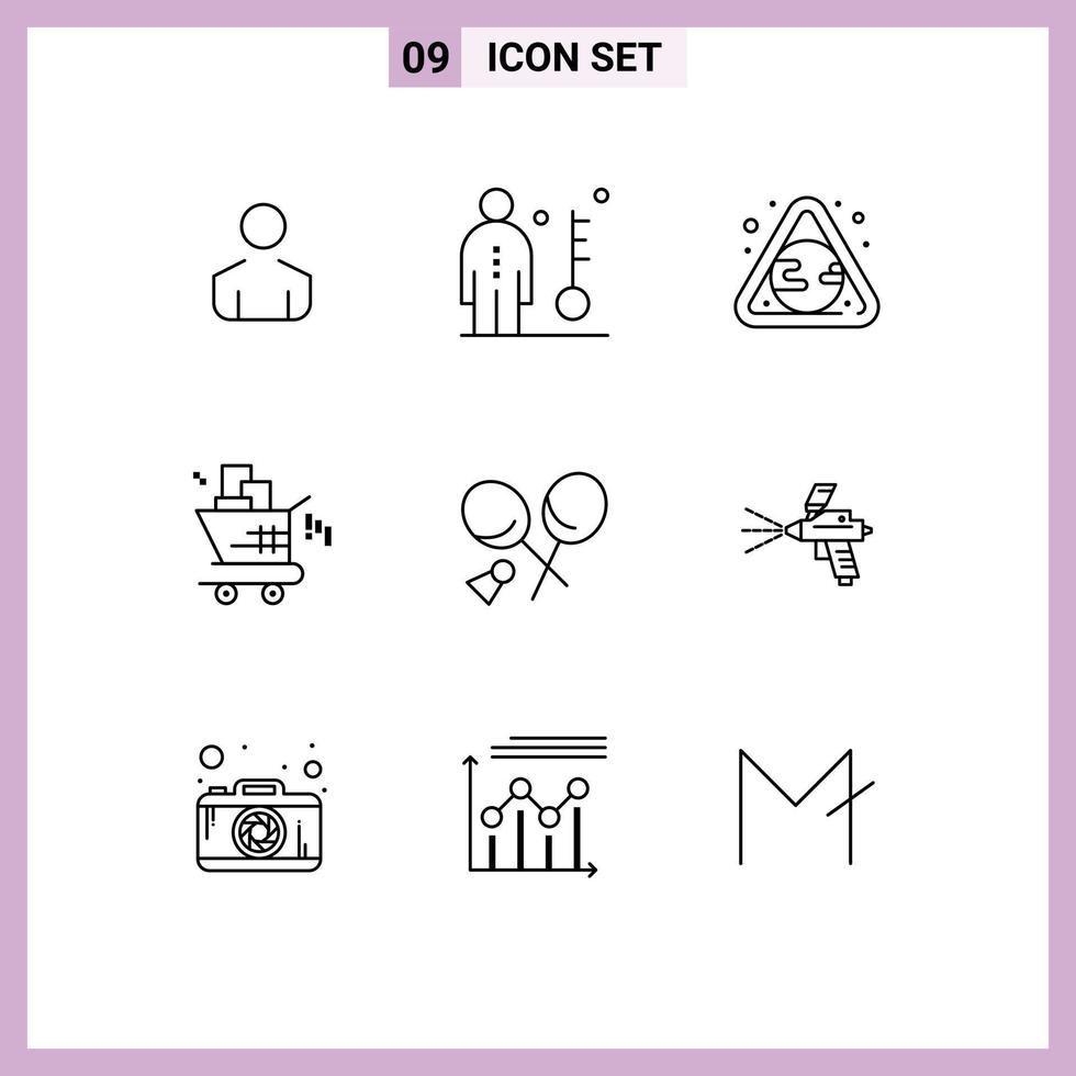 Universal Icon Symbols Group of 9 Modern Outlines of racket shopping earth seo cart Editable Vector Design Elements