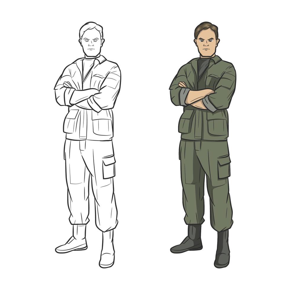 boceto de soldado, ejército, militar. ilustración vectorial vector
