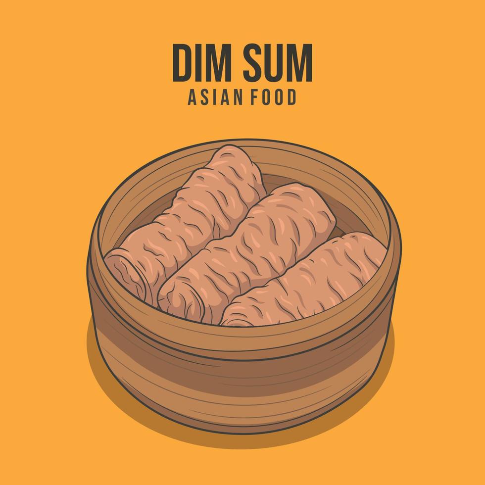 Asian food. Chinese food dim sum on bamboo plate vector