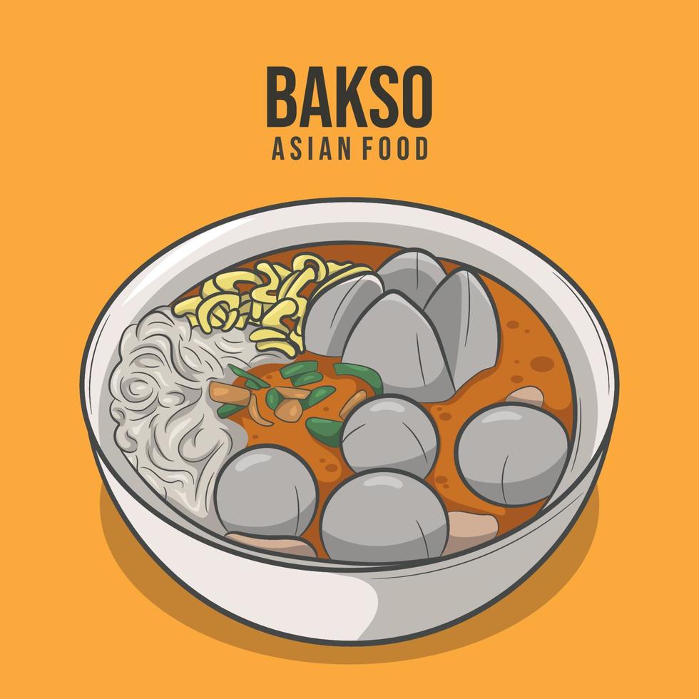 ilustración de comida asiática de bakso de albóndigas en indonesia vector