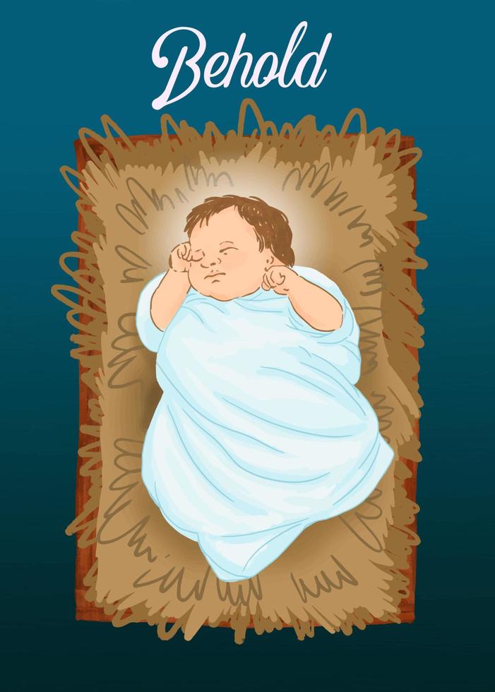 New born Jesus laying on a manger, Merry Christmas vector