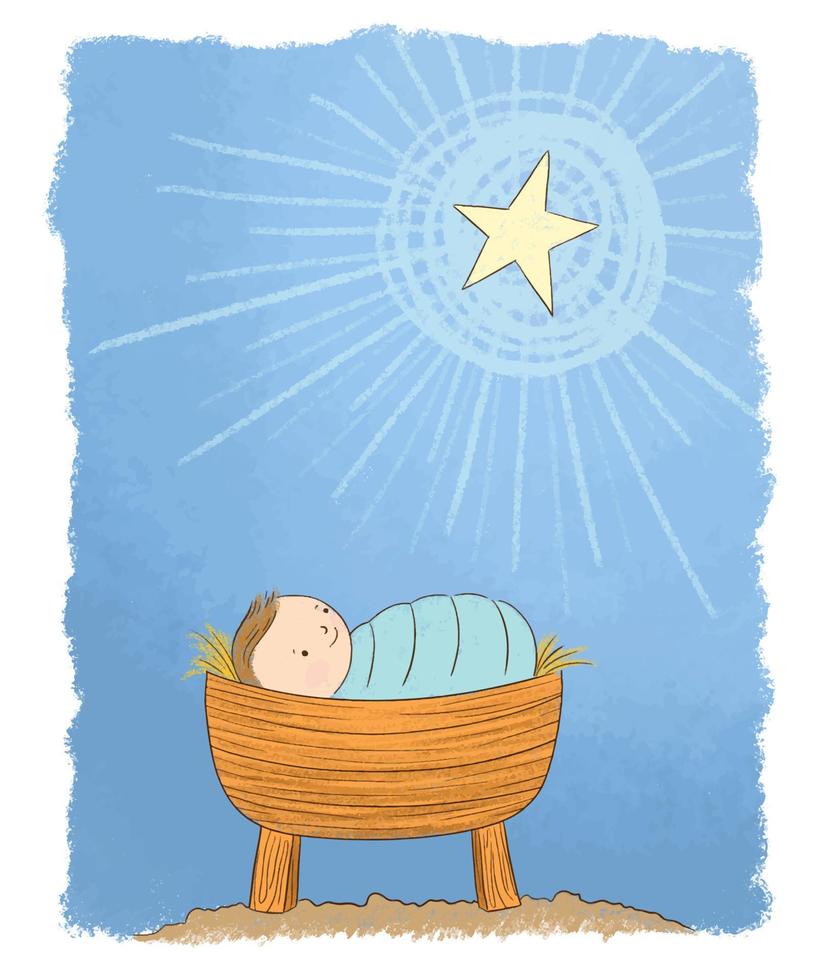 New born Jesus laying on a manger, Merry Christmas vector