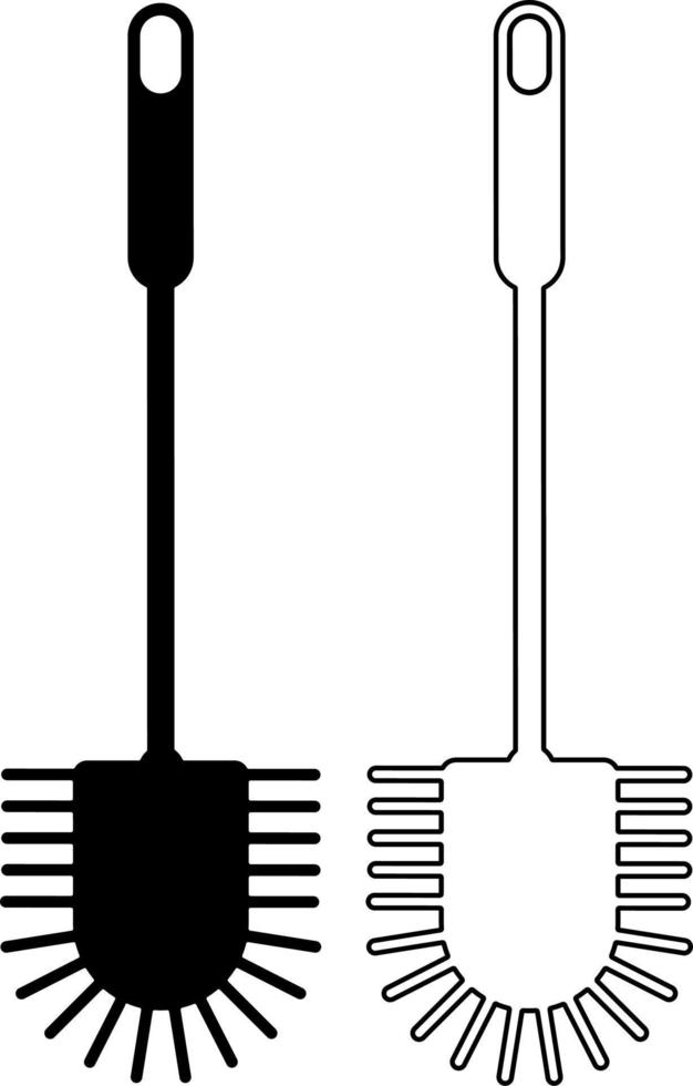 Conjunto de iconos de cepillo de baño de silueta de contorno aislado sobre fondo blanco vector