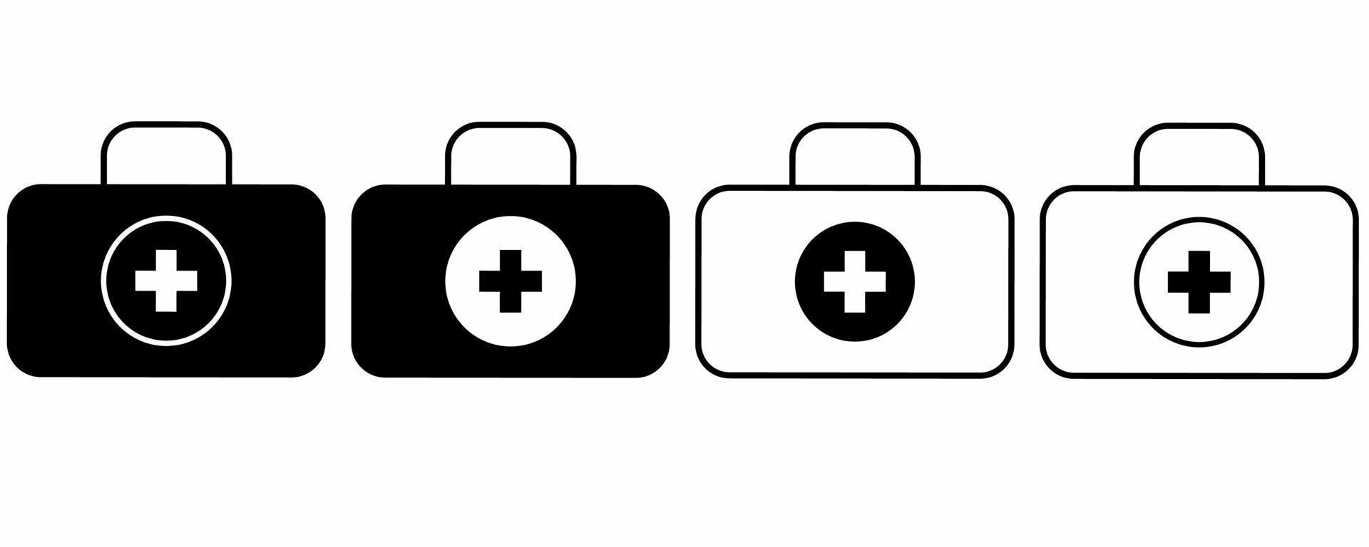 outline silhouette medical briefcase icon set isolated on white background vector
