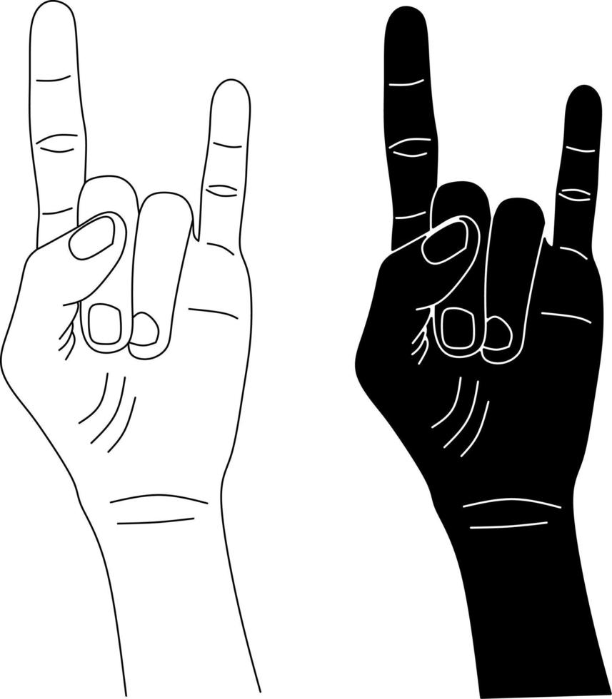 Esquema silueta rock and roll conjunto de iconos de signo de mano vector