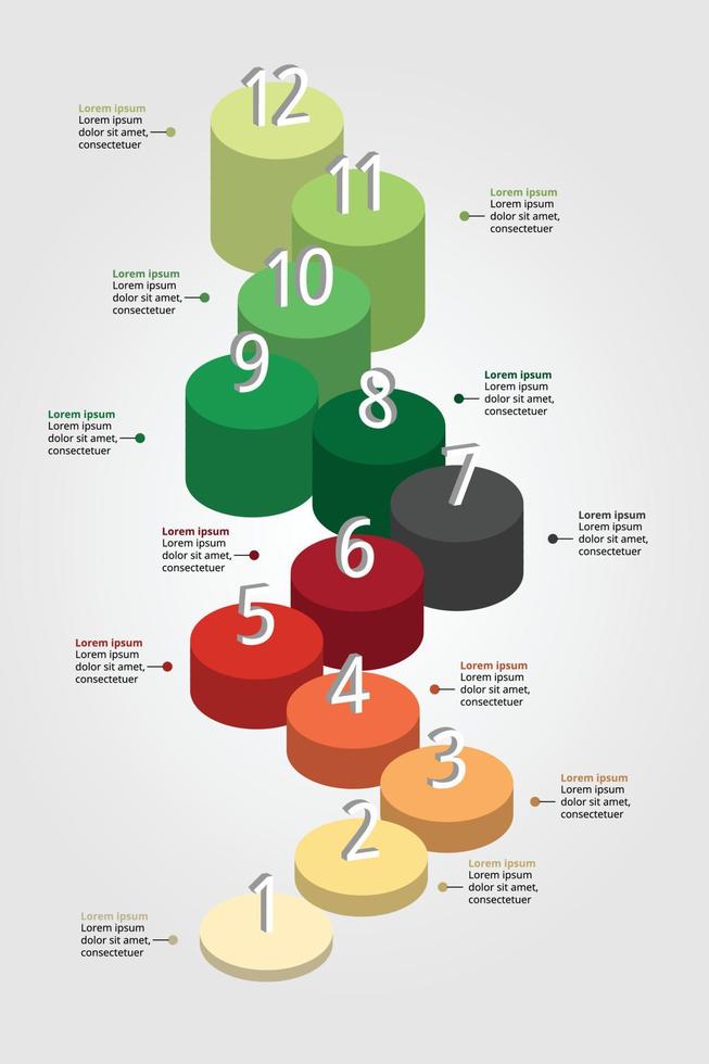 gráfico circular de pasos de plantilla de línea de tiempo de 12 números para infografía para presentación de 12 elementos vector