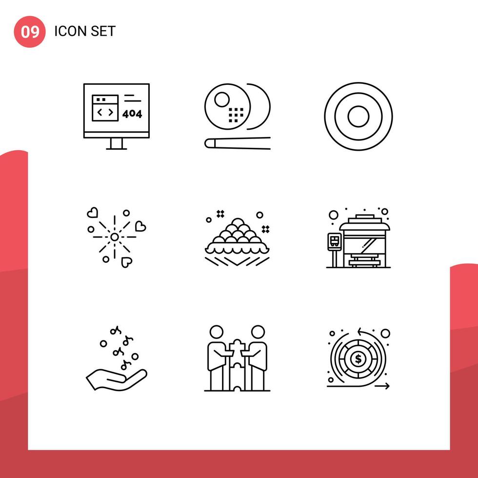 Set of 9 Vector Outlines on Grid for sweet heart sports celebration user Editable Vector Design Elements