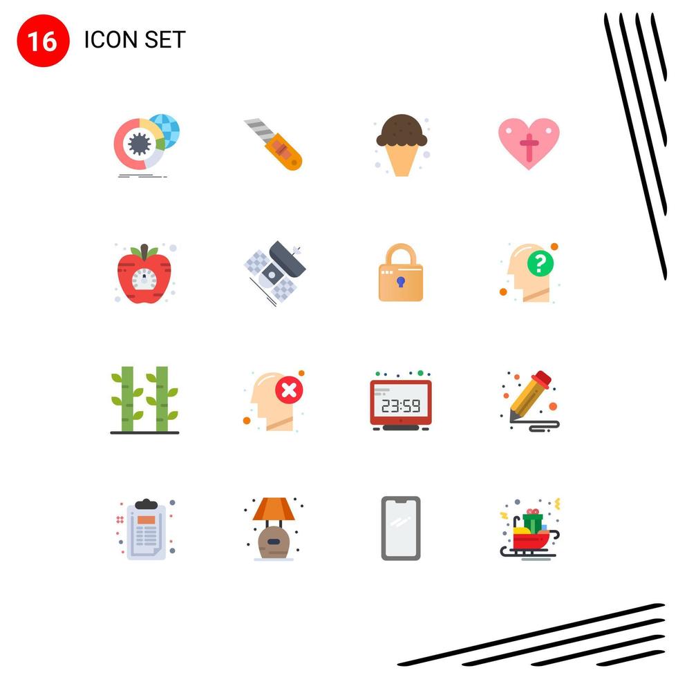 Modern Set of 16 Flat Colors Pictograph of loves love cutter heart cream Editable Pack of Creative Vector Design Elements