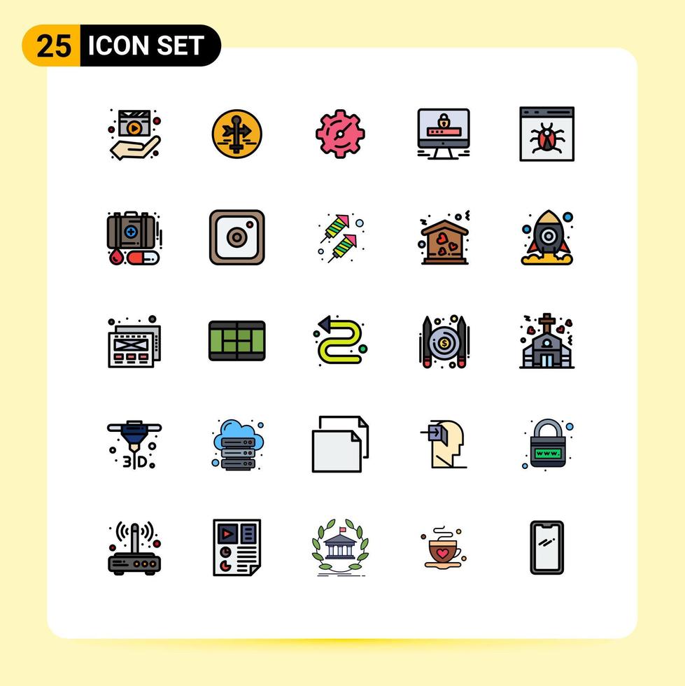 Pictogram Set of 25 Simple Filled line Flat Colors of app lock map pointer internet timer Editable Vector Design Elements