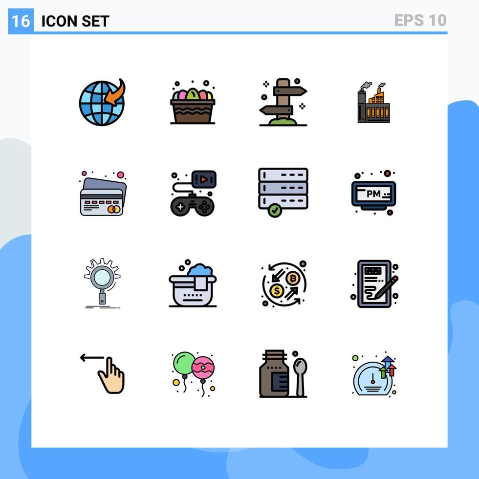 Mobile Interface Flat Color Filled Line Set of 16 Pictograms of card factory holiday construction industry Editable Creative Vector Design Elements