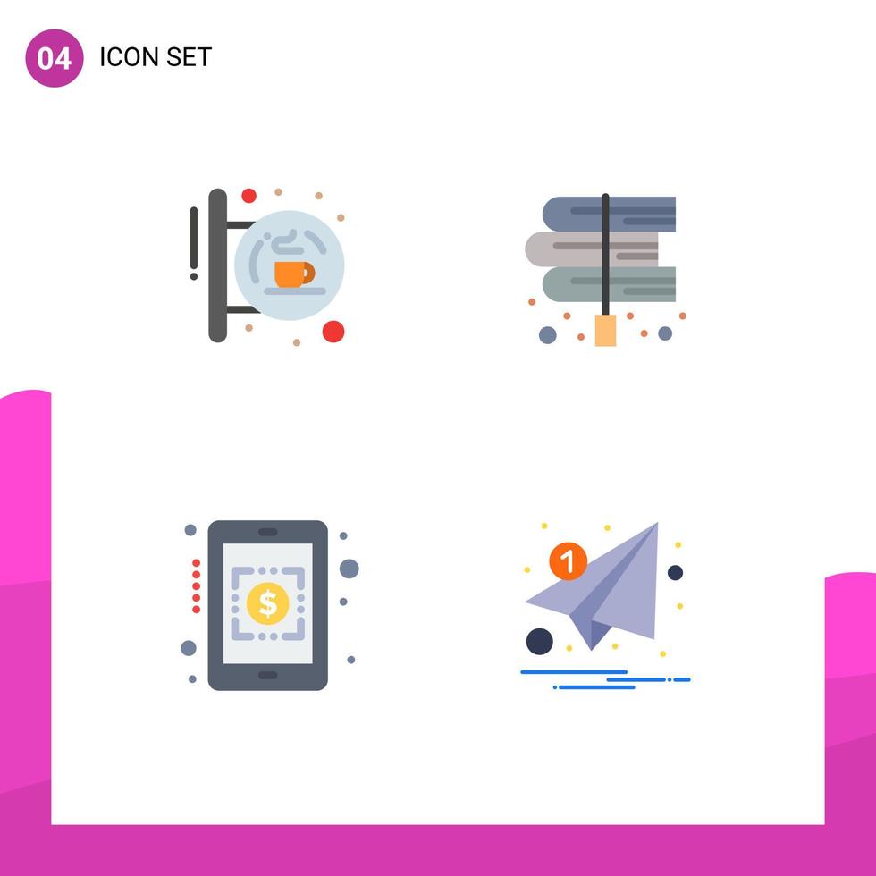 Pictogram Set of 4 Simple Flat Icons of board laws shop books currency rates Editable Vector Design Elements