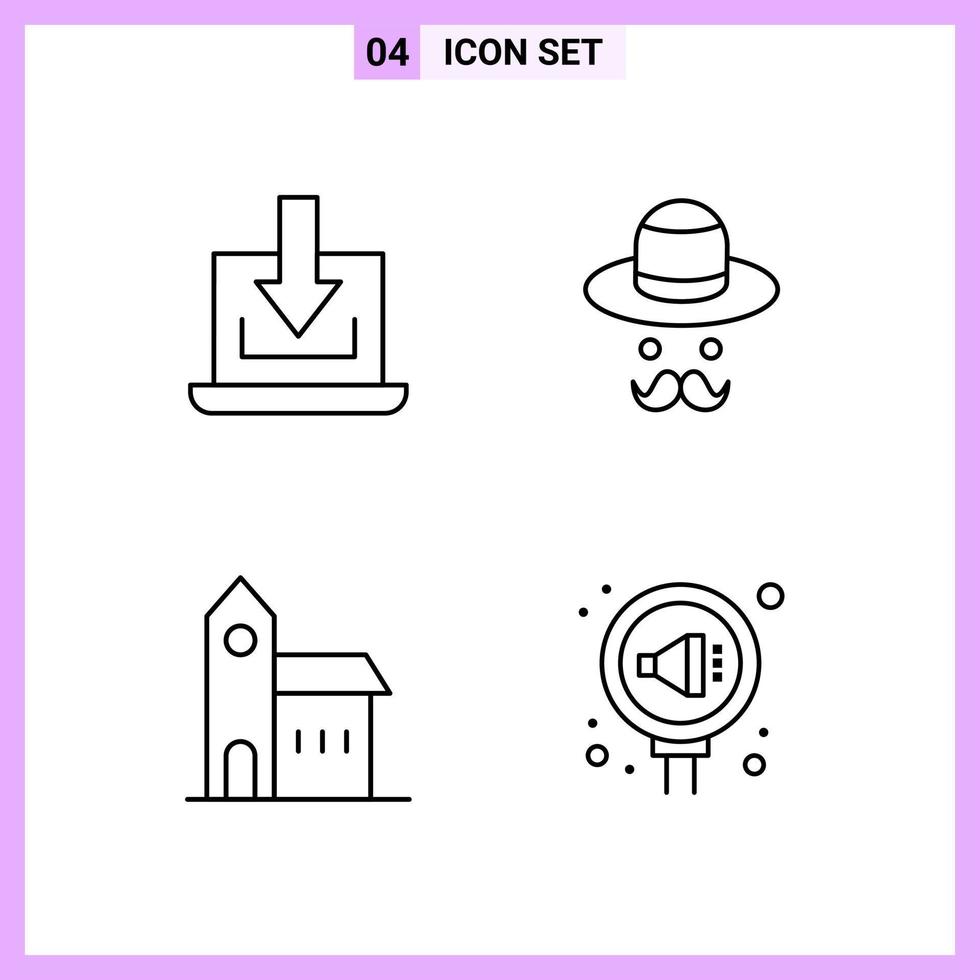 4 Icons in Line Style Outline Symbols on White Background Creative Vector Signs for Web mobile and Print Creative Black Icon vector background