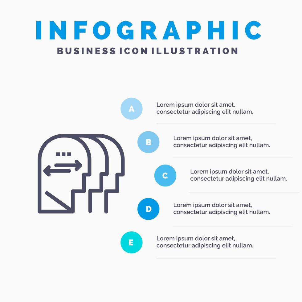 Personality Character Mind Head Line icon with 5 steps presentation infographics Background vector