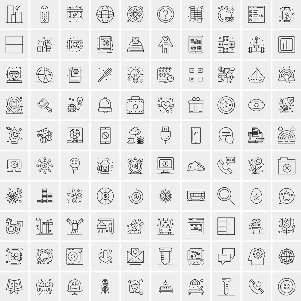 100 Universal Black Line Icons on White Background vector