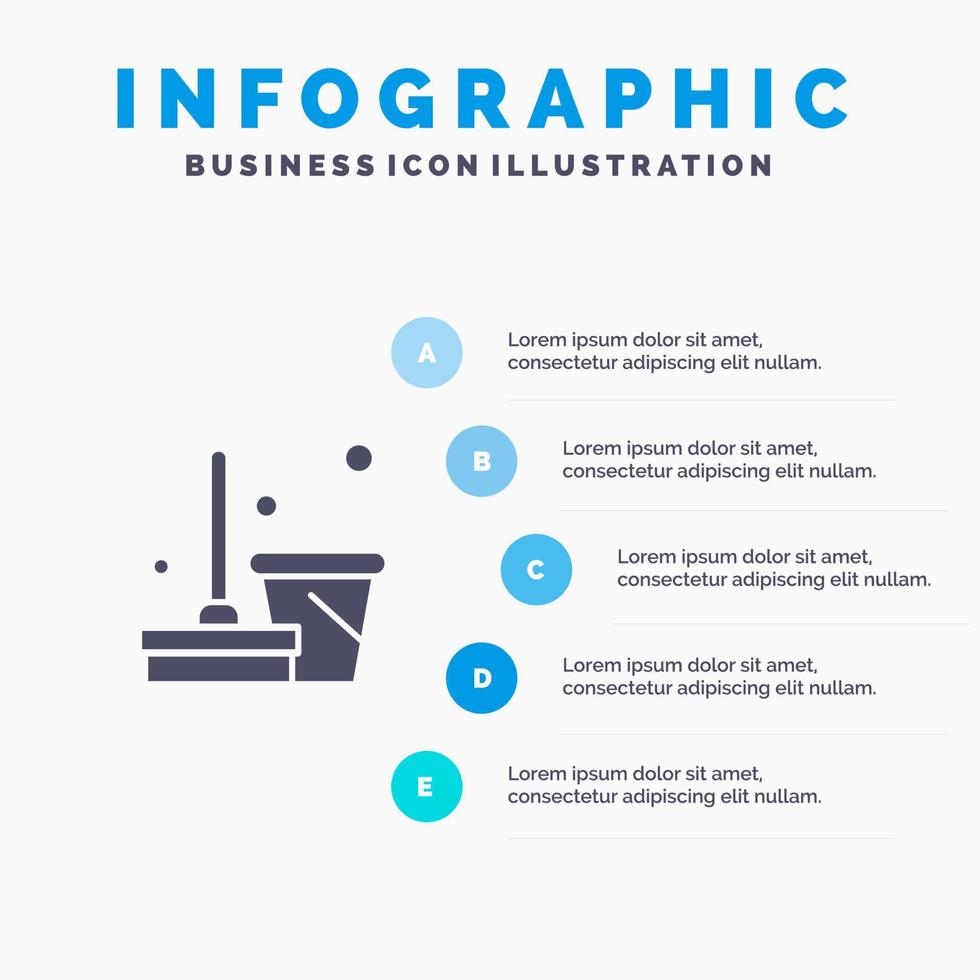 escoba limpieza limpieza barrido sólido icono infografía 5 pasos presentación antecedentes vector