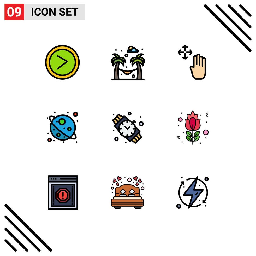 9 iconos creativos signos y símbolos modernos de flor reloj mano cursor mano reloj estrella elementos de diseño vectorial editables vector