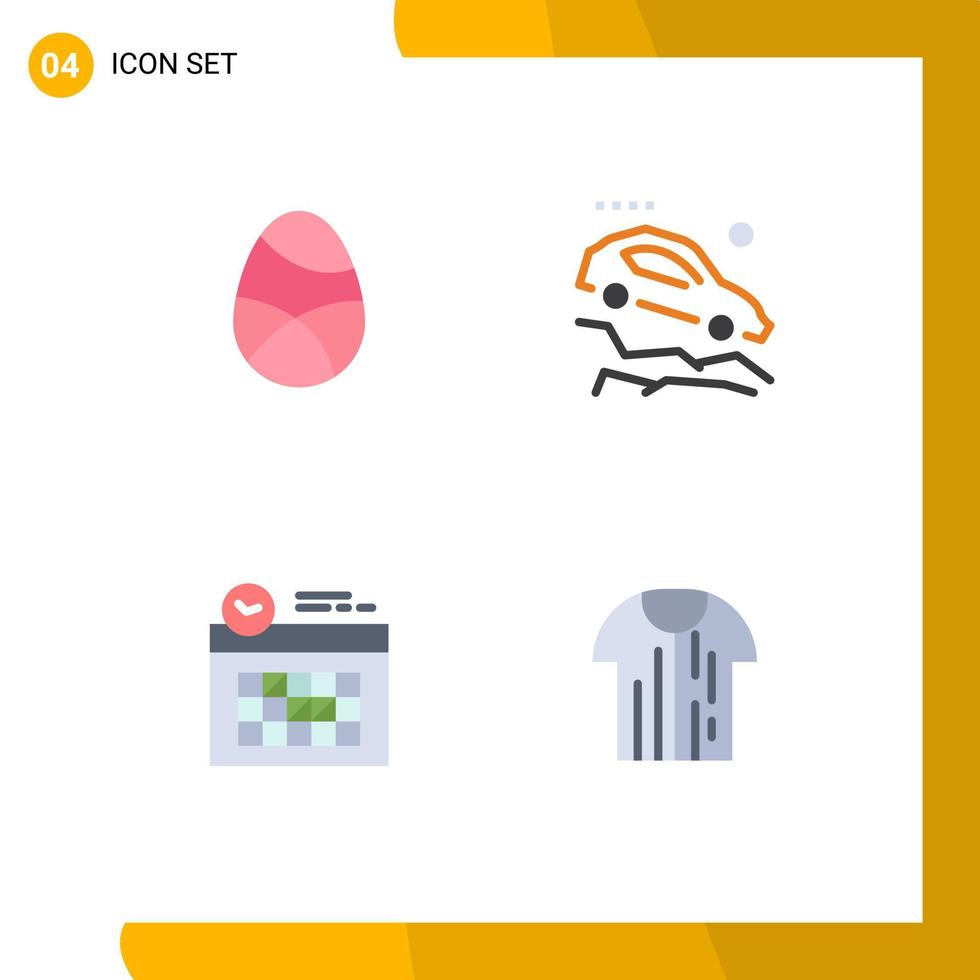 Set of 4 Commercial Flat Icons pack for celebration calendar egg car clock Editable Vector Design Elements