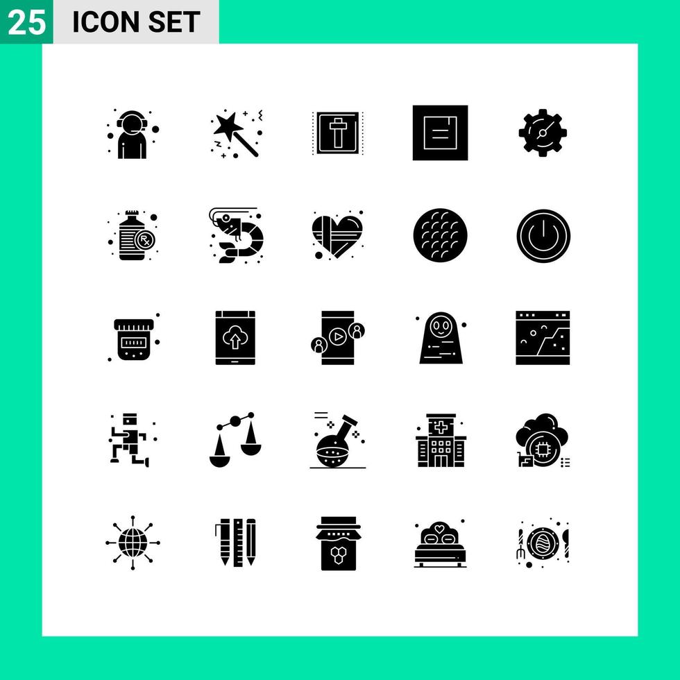 25 Universal Solid Glyphs Set for Web and Mobile Applications gear popup surprise layout holiday Editable Vector Design Elements