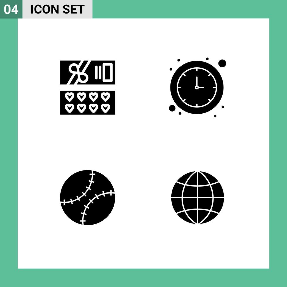 Pictogram Set of 4 Simple Solid Glyphs of gift mens day banking time global Editable Vector Design Elements