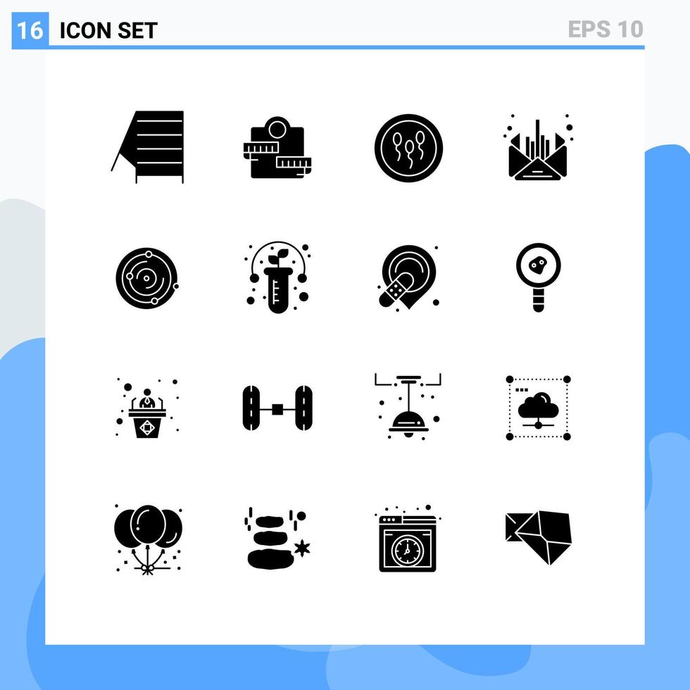 User Interface Pack of 16 Basic Solid Glyphs of univers message biology business mail Editable Vector Design Elements