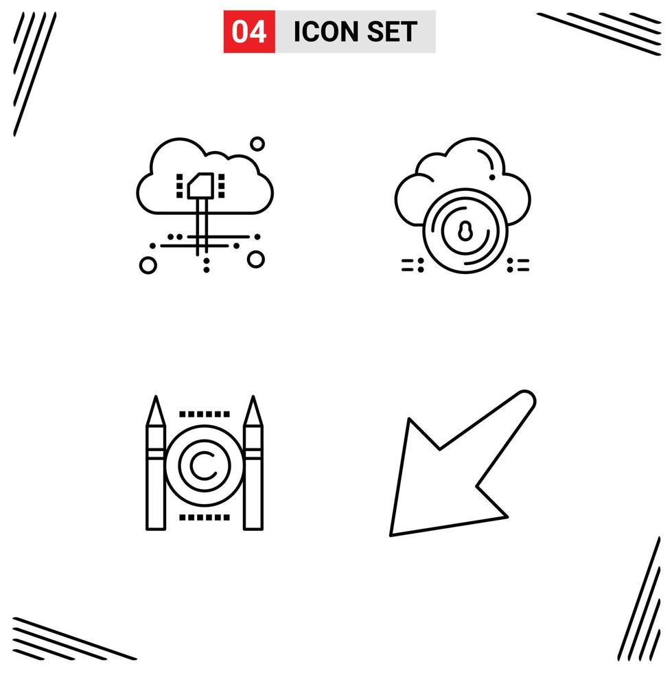 4 Thematic Vector Filledline Flat Colors and Editable Symbols of cloud conflict safe cloud digital Editable Vector Design Elements