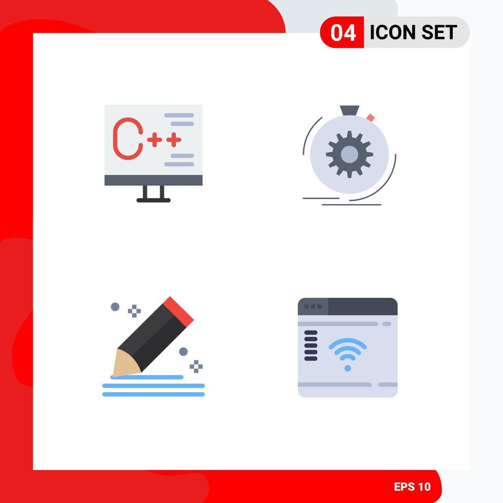 Group of 4 Flat Icons Signs and Symbols for coding speed development fast draw Editable Vector Design Elements