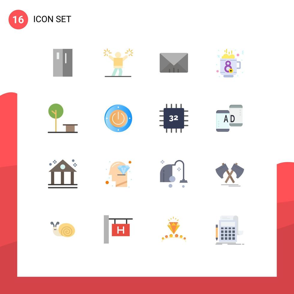 Set of 16 Modern UI Icons Symbols Signs for nature tea fan hot coffee Editable Pack of Creative Vector Design Elements