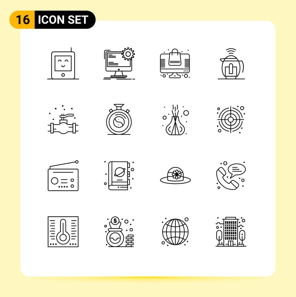 16 Outline concept for Websites Mobile and Apps plumber technology bag service tea Editable Vector Design Elements