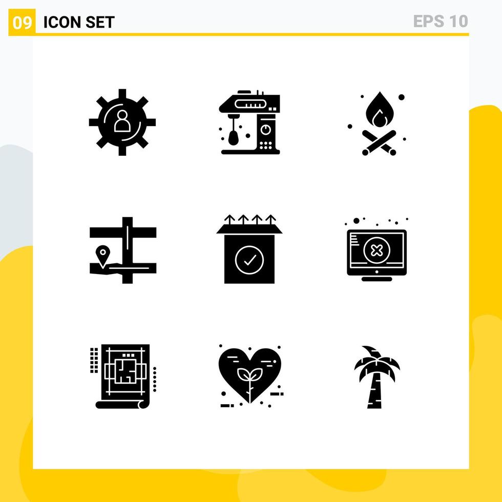 9 Universal Solid Glyph Signs Symbols of ready pin cooking navigation fire Editable Vector Design Elements