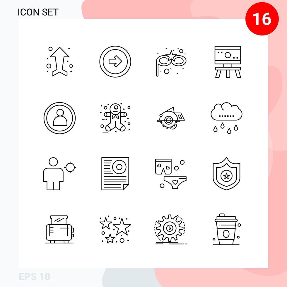 Vector Pack of 16 Icons in Line Style Creative Outline Pack isolated on White Background for Web and Mobile Creative Black Icon vector background