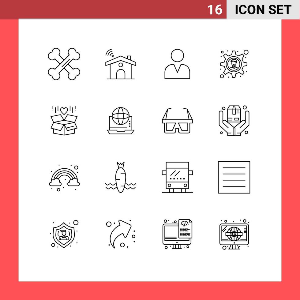 Modern Set of 16 Outlines and symbols such as surprize box administrator gift gear Editable Vector Design Elements